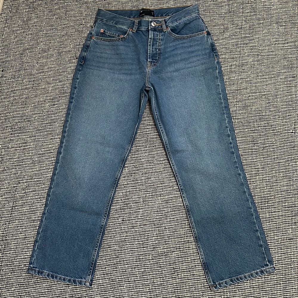 ASOS DESIGN Petite 90's straight jeans in mid blue
